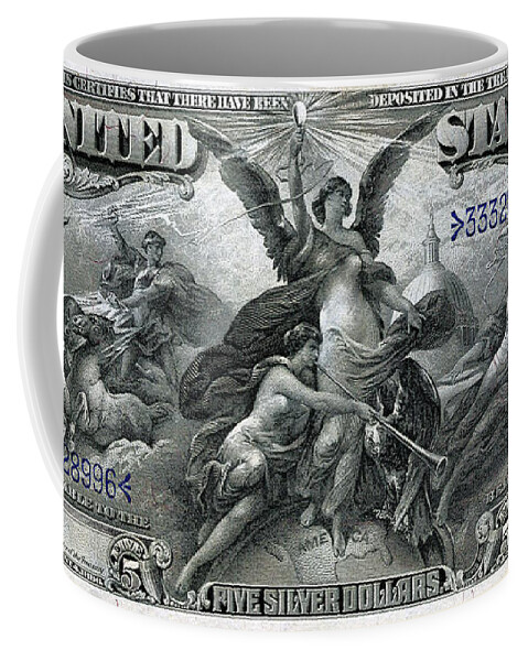 'paper Currency' By Serge Averbukh Coffee Mug featuring the digital art Five Dollar Note - 1896 Educational Series by Serge Averbukh