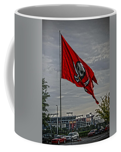 Bucs Coffee Mug featuring the photograph Flag and Stadium by Chauncy Holmes