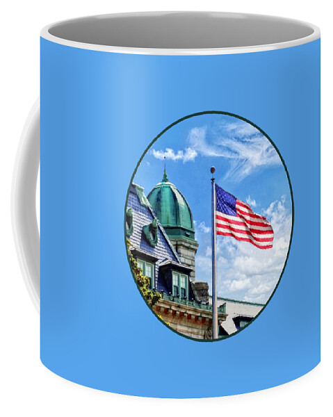 Tecumseh Court Coffee Mug featuring the photograph Flag Flying Over Tecumseh Court by Susan Savad