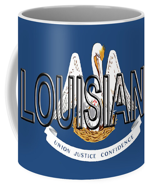 America Coffee Mug featuring the digital art Flag of Louisiana Word by Roy Pedersen