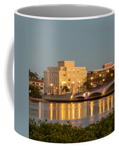 Boats Coffee Mug featuring the photograph Flagler Bridge in Lights by Debra and Dave Vanderlaan