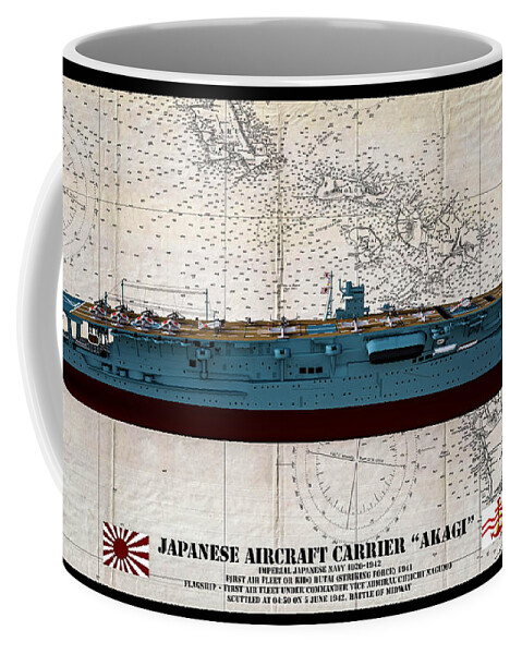 Aircraft Carrier Coffee Mug featuring the digital art Flagship Akagi Japanese Imperial Navy Oil by Tommy Anderson