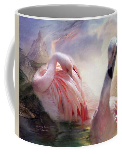 Flamingo Coffee Mug featuring the mixed media Flamingo Dawn by Carol Cavalaris