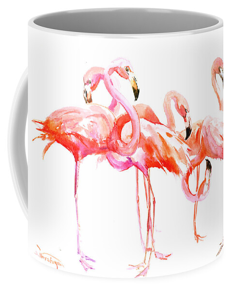 Flamingo Coffee Mug featuring the painting Flamingos by Suren Nersisyan