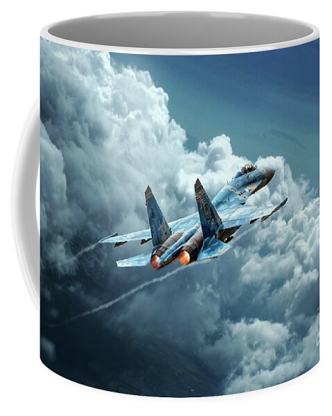 Sukhoi Su-27 Coffee Mug featuring the digital art Flanker Burner by Airpower Art