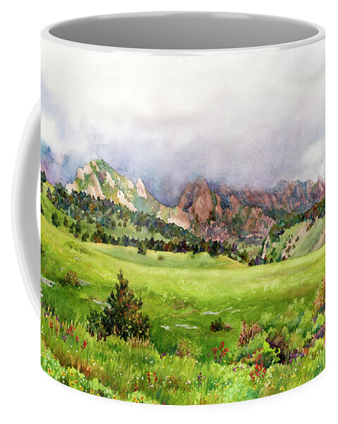 Flatirons Painting Coffee Mug featuring the painting Flatirons Vista by Anne Gifford