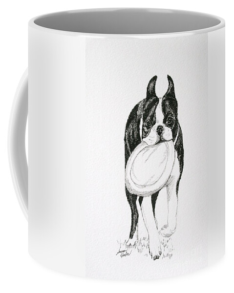 Boston Terrier Coffee Mug featuring the drawing Floppy Disk by Susan Herber