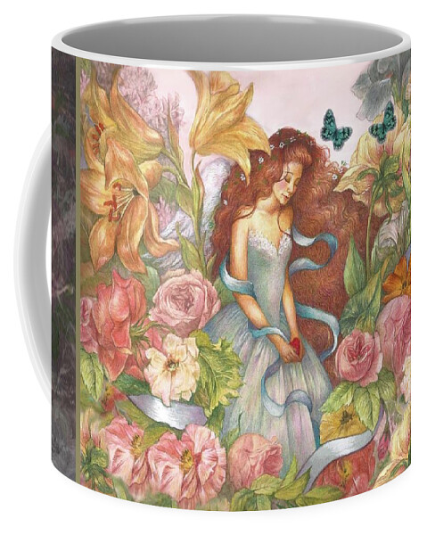 Flower Fairy Coffee Mug featuring the painting Floral Angel Glamorous Botanical by Judith Cheng