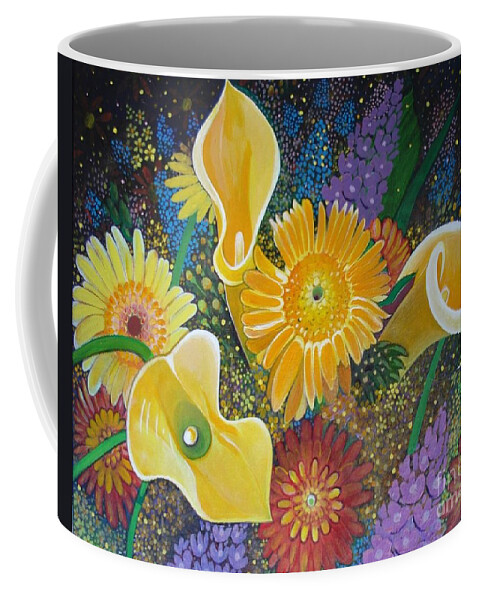Flowers Coffee Mug featuring the painting Floral Fireworks by Helena Tiainen