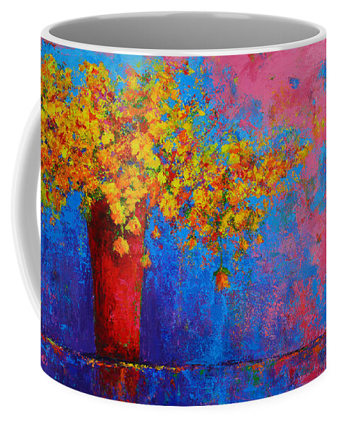 Abstract Floral Decor Coffee Mug featuring the painting Springs flowers Modern Impressionist Abstract Floral Palette Knife Work by Patricia Awapara