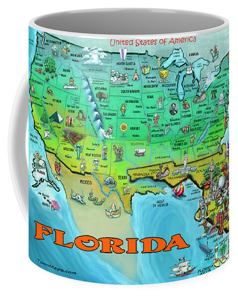 Florida Coffee Mug featuring the painting Florida USA Cartoon Map by Kevin Middleton