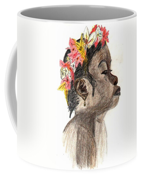 Portrait Coffee Mug featuring the drawing Flower Girl by Julia Woodman