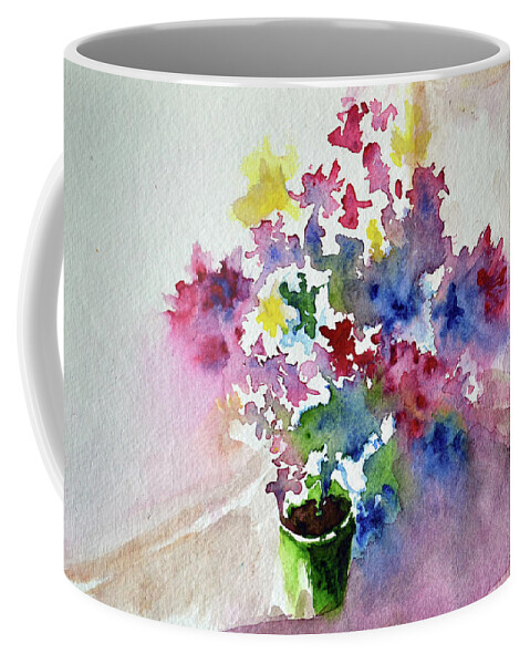 Flowers In A Pot Coffee Mug featuring the painting Flowers in a pot by Uma Krishnamoorthy