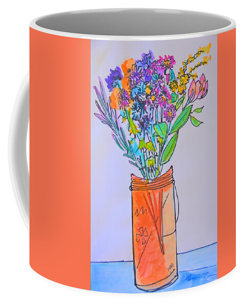 Flowers Coffee Mug featuring the photograph Flowers in an orange mason jar by Julia Malakoff