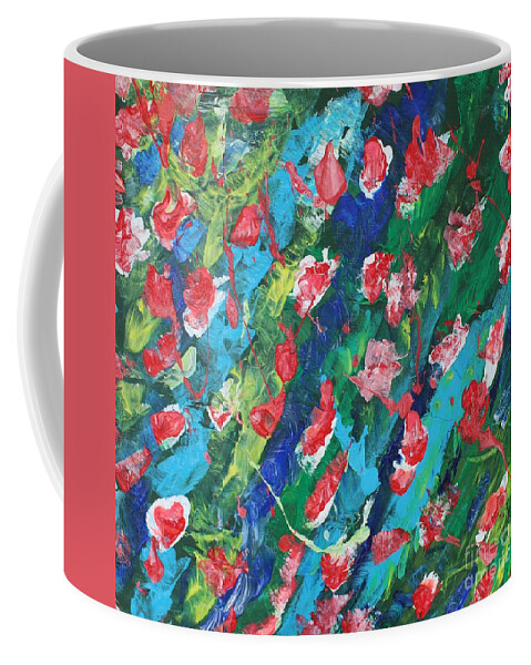 Flowers In The Sea   Bliss Contentment Delight Elation Enjoyment Euphoria Exhilaration Jubilation Laughter Optimism  Peace Of Mind Pleasure Prosperity Well-being Beatitude Blessedness Cheer Cheerfulness Content Coffee Mug featuring the painting Poppies by Sarahleah Hankes