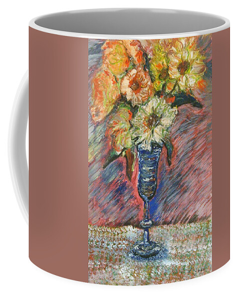 Flowers Wine Glass Vase Daisy Pastel Original Art Coffee Mug featuring the pastel Flowers in Wine Glass by Katt Yanda