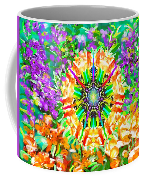 Mandala Coffee Mug featuring the painting Flowers Mandala by Hidden Mountain