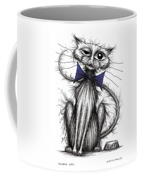 Fuzzy Coffee Mug featuring the drawing Fluffy cat by Keith Mills