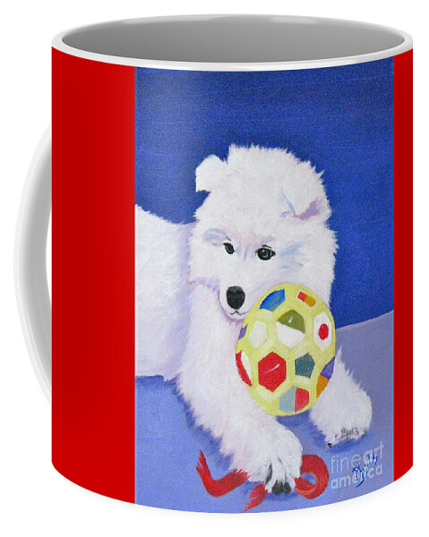 Samoyed Coffee Mug featuring the painting FLUFFY's Portrait by Phyllis Kaltenbach