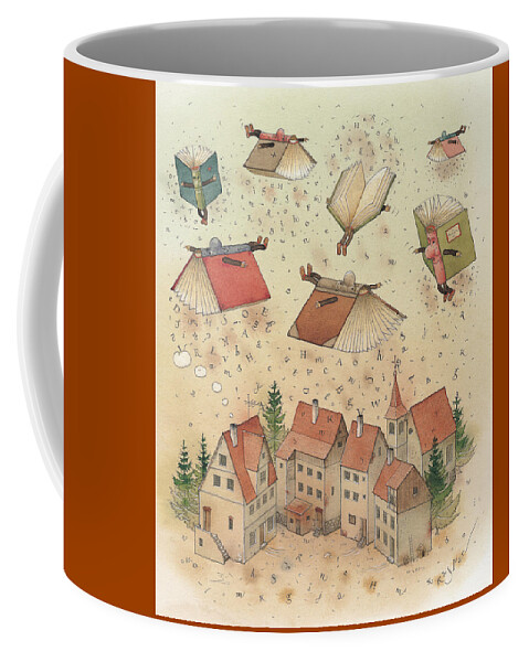 Books Town Flying Alphabet Coffee Mug featuring the painting Flying Books by Kestutis Kasparavicius