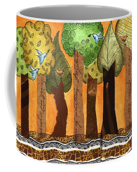 Trees Coffee Mug featuring the painting Flying in the forest by Graciela Bello