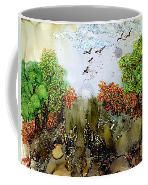 Abstract Landscape Coffee Mug featuring the painting Flying to Shangri-La by Charlene Fuhrman-Schulz