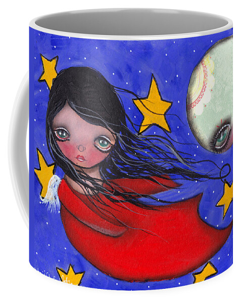 Angel Coffee Mug featuring the painting Flying with the Moon by Abril Andrade