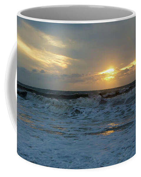 Sunset Coffee Mug featuring the photograph Foamy Seascape at Sunset on Barefoot Beach by Artful Imagery