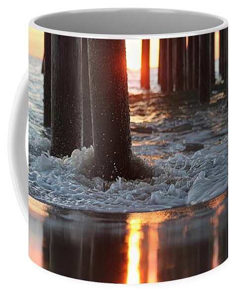 Sun Coffee Mug featuring the photograph Foamy Waters Under The Pier by Robert Banach