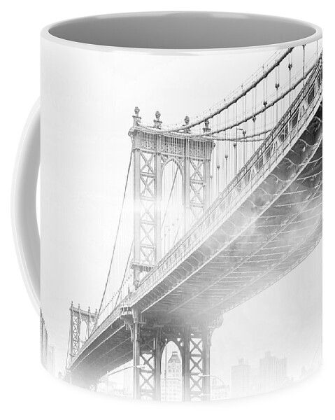 Manhattan Bridge Coffee Mug featuring the photograph Fog Under The Manhattan BW by Az Jackson