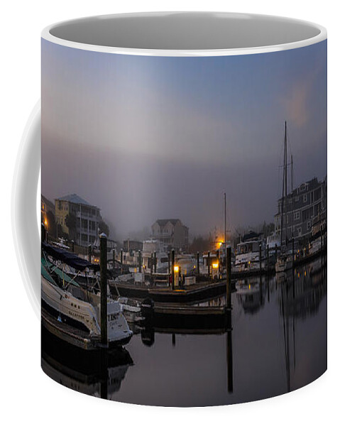 Marina Coffee Mug featuring the photograph Foggy Marina Morning Twilight by Nick Noble