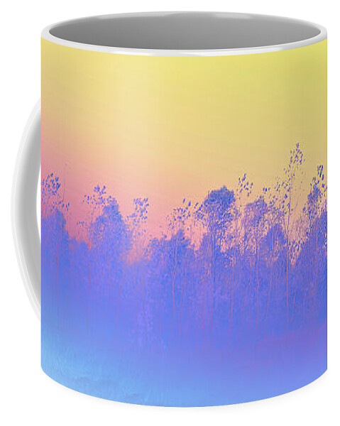 Foggy Coffee Mug featuring the photograph Foggy Trees at Sunset Under a Full Moon by Larry Jost