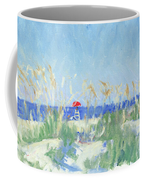 Folly Field Coffee Mug featuring the painting Folly Field Life Guard Stand by Candace Lovely