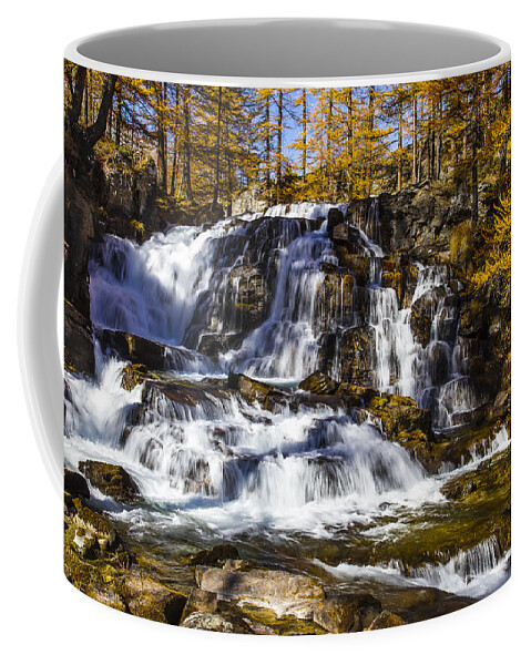 Waterfall Coffee Mug featuring the photograph Foncouverte's waterfall in Autumn - Southern French Alps by Paul MAURICE