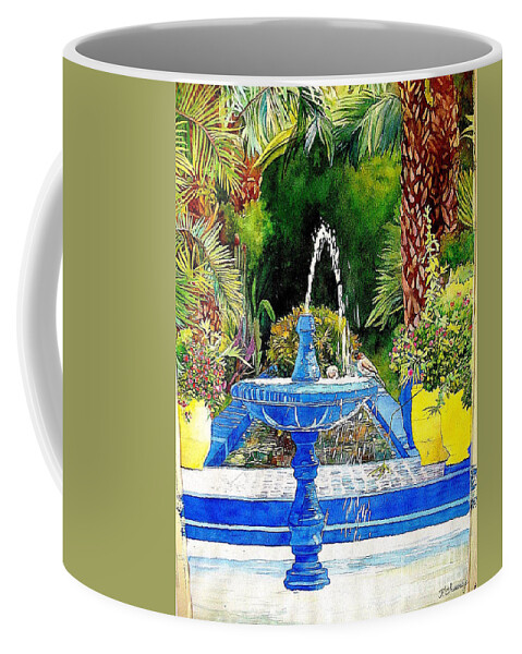 Fontaine Coffee Mug featuring the painting Fontaine - Jardin Majorelle - Marrakech by Francoise Chauray