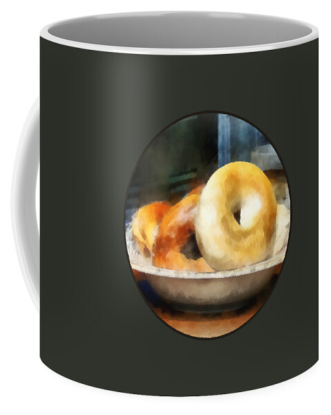 Bagels Coffee Mug featuring the photograph Food - Bagels for Sale by Susan Savad