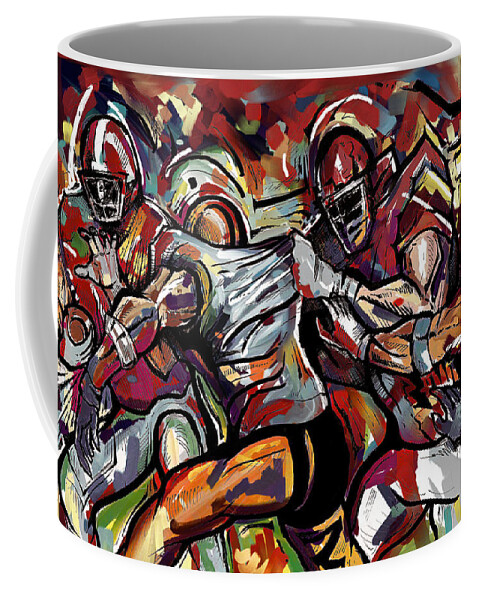 Football Coffee Mug featuring the painting FootBall Frawl by John Gholson