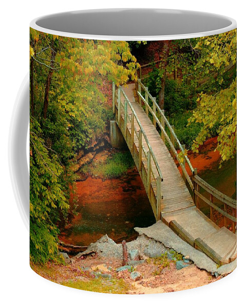 Autumn Coffee Mug featuring the photograph Footbridge into Autumn by Stacie Siemsen