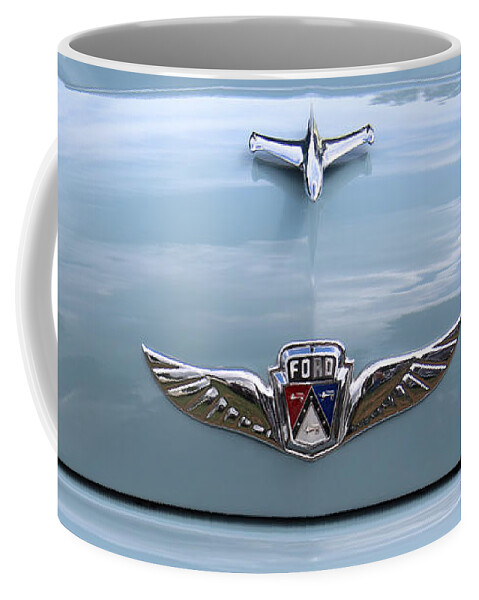 Antique Cars Coffee Mug featuring the photograph Ford - 1950 Hood Ornaments by Yvonne Wright