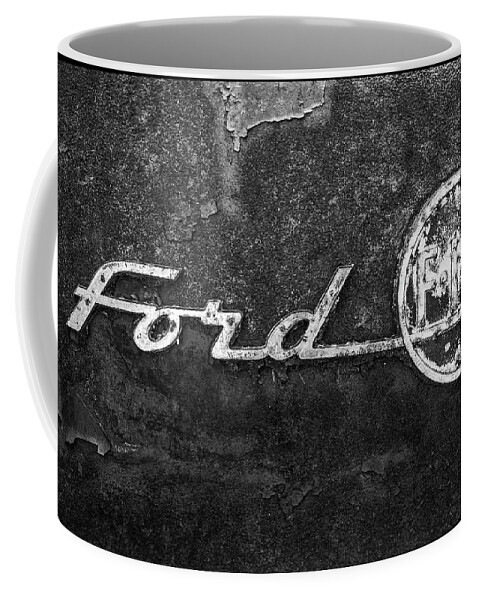 Ford F-100 Emblem Coffee Mug featuring the photograph Ford F-100 Emblem On A Rusted Hood by Matthew Pace