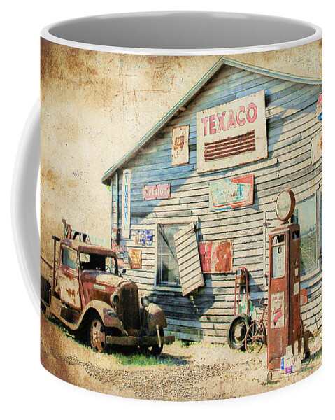 Texaco Gas Station Coffee Mug featuring the photograph Ford Pick Up at Texaco Gas Station by Athena Mckinzie