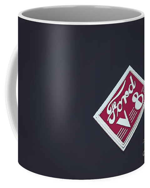 Car Coffee Mug featuring the photograph Ford V8 Emblem on Black by Colleen Kammerer