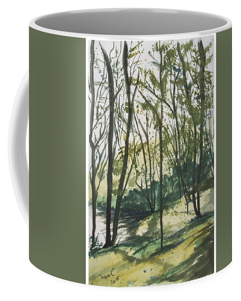 Tree Coffee Mug featuring the painting Forest by the lake by Manuela Constantin