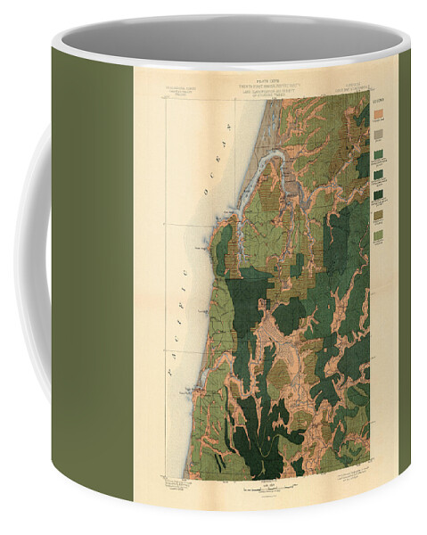 Geological Map Coffee Mug featuring the drawing Forest cover map 1886-87 - Coos bay Quadrangle - Oregon - Geological map by Studio Grafiikka