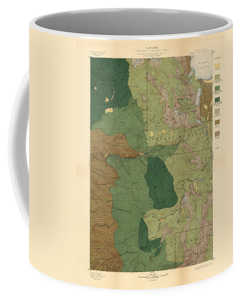 Geological Map Coffee Mug featuring the drawing Forest cover map 1886-87 - Pyramid Peak Quadrangle - California - Geological Map by Studio Grafiikka