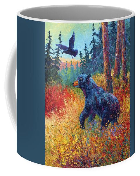 Black Coffee Mug featuring the painting Forest Friends by Marion Rose