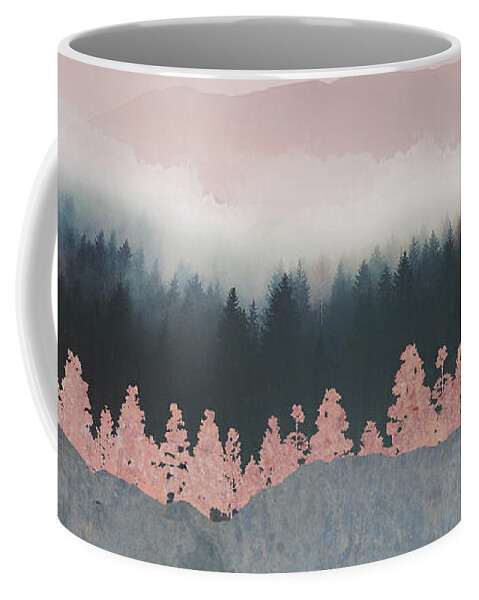 Forest Coffee Mug featuring the digital art Forest Lake Evening by Spacefrog Designs