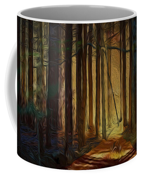 Artwork For Sale Coffee Mug featuring the digital art Forrest sun by Vincent Franco