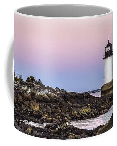 Fort Coffee Mug featuring the photograph Fort Pickering Lighthouse, Harvest Supermoon, Salem, MA by Betty Denise