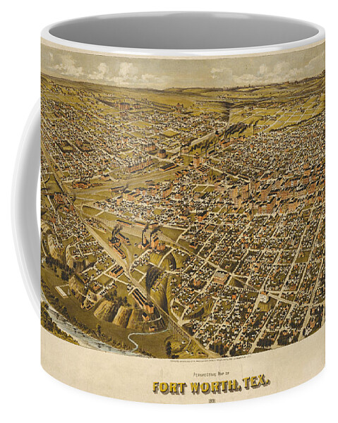 Texas Coffee Mug featuring the digital art Fort Worth 1891 by Henry Wellge by Texas Map Store